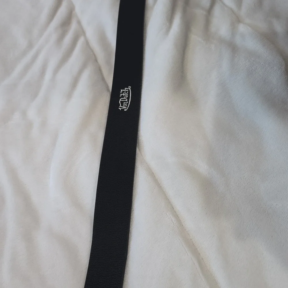 Von Dutch Men Black Textured Belt Matte Silver Buckle Y2K Nostalgia Staple Sz 30